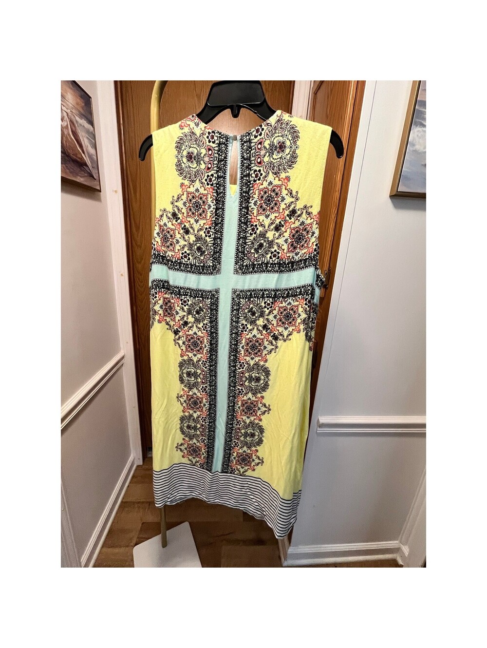 Cato Yellow Dress Medallion Scarf Print Sleeveless Knee Length - Picture 4 of 6